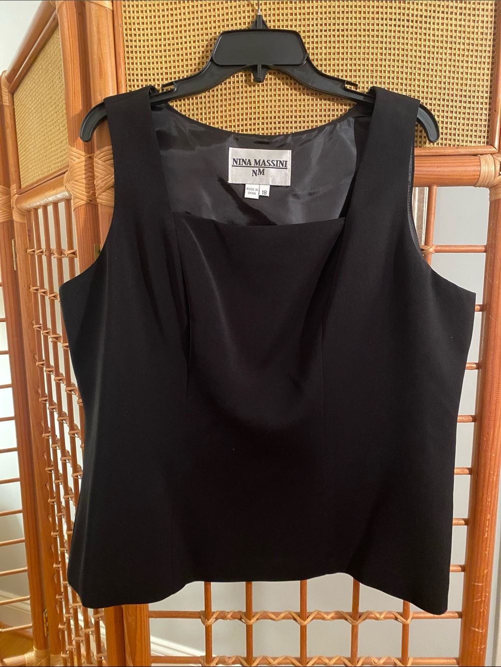 Massini Black Square-Neck Sleeveless Top